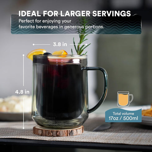 500ml ovalware Double Wall Glass Coffee Mugs, Single Lip Mugs Made of Durable Borosilicate Glass, Insulated Coffee Mug