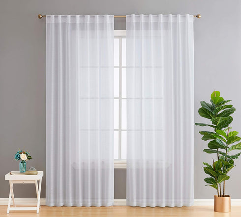HLC.ME Lauren Semi Sheer Light Filtering Pocket Top & Back Tab Curtains - 2 Panels (54 x 63 Inch, White) for Bedroom &
