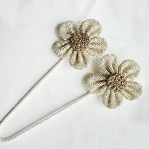 Curtain Tiebacks for Curtains, Boho Holdbacks with Flower Decor, Jute Rope Tie Backs for Indoor Outdoor Use, Set of 4