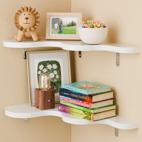 Cute Cloud Corner Shelves - Set of 2 White Wooden Floating Corner