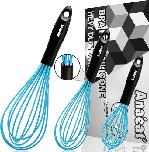 Anaeat Silicone Balloon Whisk, Heat Resistant Kitchen Whisks for Whisking, Cooking, Baking, Beating, Blue