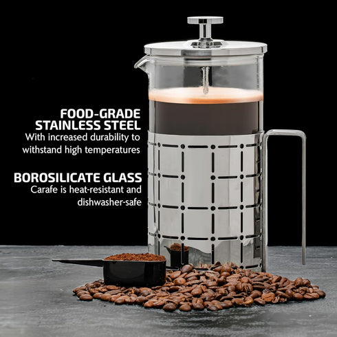 OVENTE French Press Coffee Maker, 34 Ounce, Stainless Steel Filter System, Borosilicate Glass
