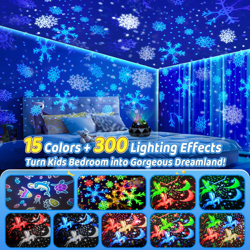 15 15 3 PIKOY Night Light Projector for Kids Room - Colors, White Noise, Films, Remote - Rechargeable Star Lights