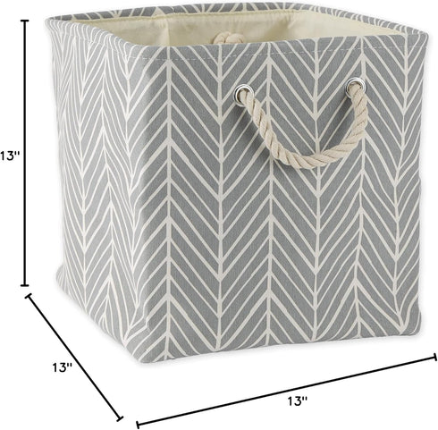 Large Gray Herringbone Storage Bin with Handles