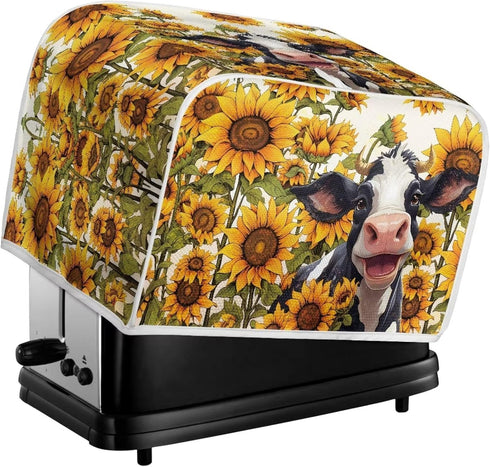 Sunflower Cow Printed Toaster Cover, 4 Slice Anti Fingerprint Oven Dust Cover for Small Kitchen Appliances