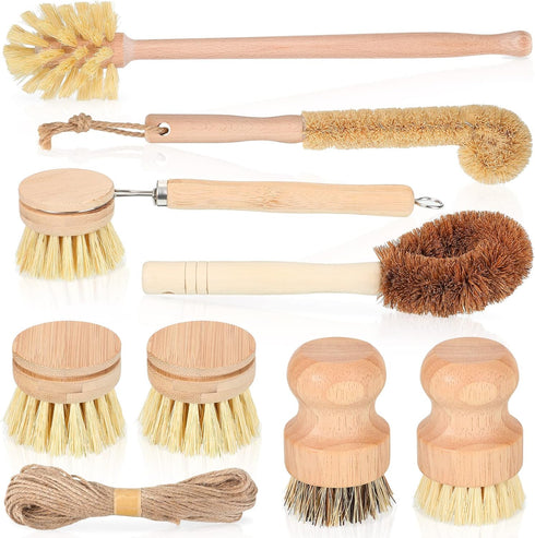 8 Pcs Bamboo Dish Brush Dish Washing Scrub Bottle Brush Wooden Palm