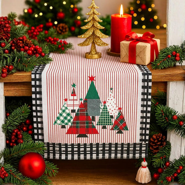 Folkulture Christmas Table Runner 90 Inches Long 100% Cotton Red Buffalo Plaid