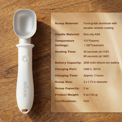 Heated Ice Cream Scoop Rechargeable, Dual Temperature Electric Warming Ice Cream Scoop with Safety Switch, Heavy Duty