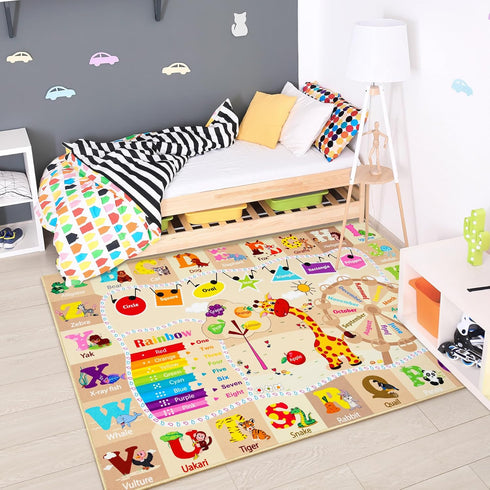 4x6 Chicrug Educational Kid Area Rug for Playroom, Feet TPR Non Slip Kids Classroom Carpet Rug for Learning ABC Animal