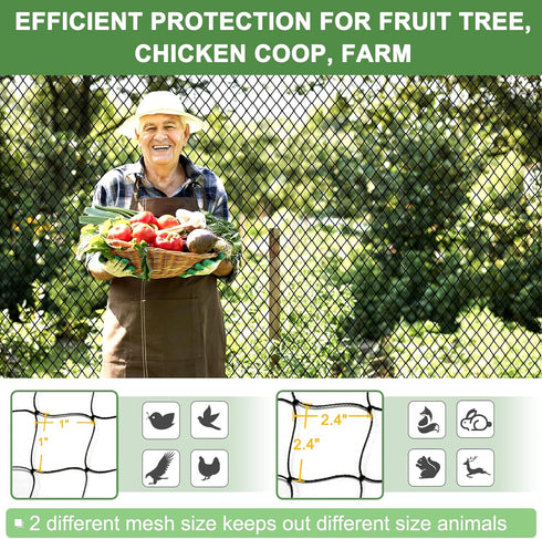 DQS 25x25ft 1 Bird Netting for Garden Protection - Poultry Netting for Chicken Coop, Mesh Heavy Duty Garden Net, Fruit