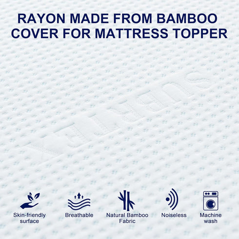 subrtex 3 Inch Mattress Topper Cover (Only Cover), Bamboo Removable Mattress Encasement with Zippers, Twin XL