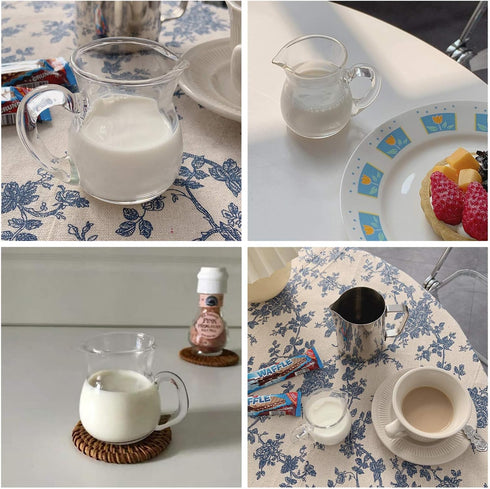 DGQ 4oz Classic Glass Creamer Pitcher with Handle, Pack of 2 Mini Milk Pourer for Coffee Tea Serving