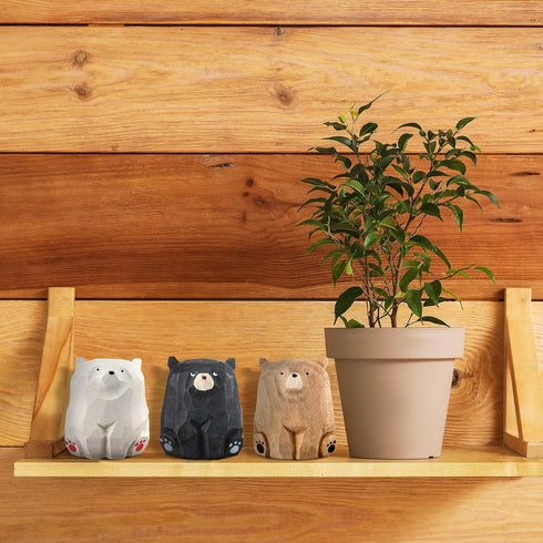 Lineshading 3 Gift(Standing,2 1.2 1.4 Inch) Pcs Mini Wooden Bears Figurines Handmade Carved Small Wooden Black Brown