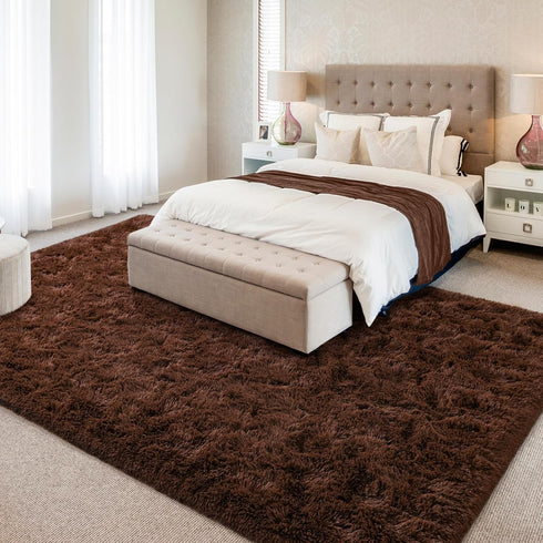Hutha 6x9 Large Area Rugs for Living Room, Super Soft Fluffy Modern Bedroom Rug, Brown Coffee Indoor Shag Fuzzy Carpets