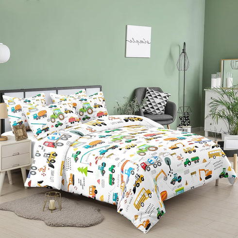 Set (68x86 Inch), 2 Sets 1 Peopleareok Construction Comforter Twin Pieces Construction Excavator Tractor Bedding