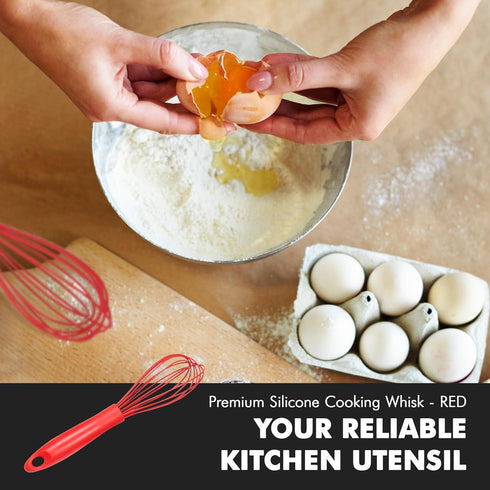 Chef Craft Premium Silicone Wire Cooking Whisk, 10.5 Inch, Red Color