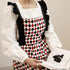 Violet Mist Cotton Linen Apron, Women Cross Back Apron with Pockets, Vintage Black and Red Argyle Pinafore Dress