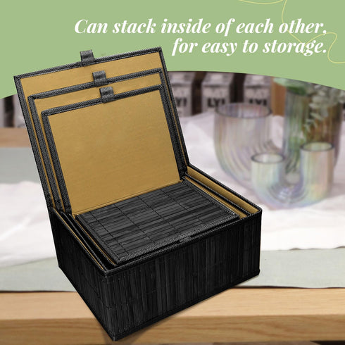 Wicker Basket with Lid, Bamboo Storage Box for Shelf, Decorative Rectangle Basket with Lid Organizer for Bedroom,