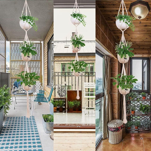 ELANE 2PCS 3-Tier 70" Macrame Plant Hangers Basket Plant Hanger Indoor Outdoor Hanging Plant Holder for Stand Flower
