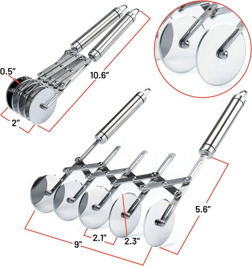 Oleex ‘All-Dough’ Pastry Cutter Set - 5 Wheel Dough Cutter and Dual Fluted Ravioli Cutter Wheel