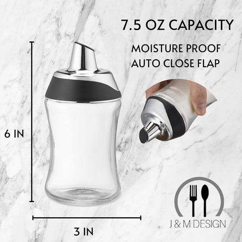 7.5oz J&M DESIGN Sugar Dispenser with Pour Spout Lid Sugar Container Shaker Coffee Bar Accessories Organizer Essentials