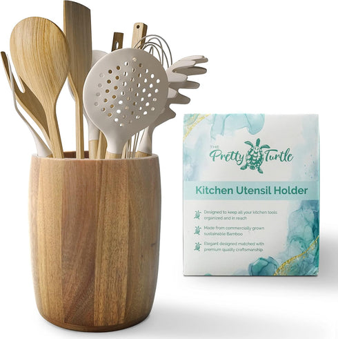 Bamboo Kitchen Counter Utensil Crock Holder - Oval Acacia 6" x 4 1/2"