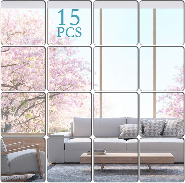 Removable Acrylic Mirror Setting Wall Sticker Decal, DIY Modern Decoration for Home Living Room (15 PCS)