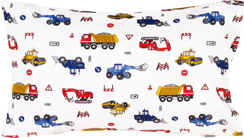J-pinno 100% 3 Set Set Building Construction Car Truck Digger Transport Vehicle Twin Cotton Pieces Sheet for Kids Girls