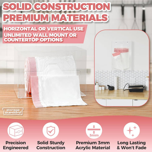 Storage Standard 10.5'' 7'' 7''- Trash Bag Holder Dispenser x x Acrylic Bags Dispensing Roll Organizer Holder, Garbage