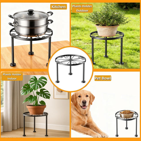 Chejievy 1 Pack Metal Round Plant Stands, Small Flower Pot Stand for Garden Home, Anti-rust Circle Plant holders