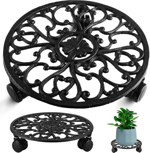 11 Inch Rolling Plant Stand with Wheels Wrought Iron Rolling Plant Stand