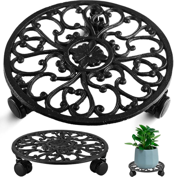 11 Inch Rolling Plant Stand with Wheels Wrought Iron Rolling Plant Stand