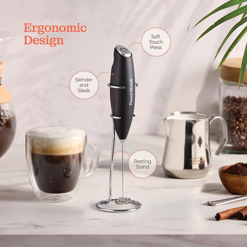 Powerful Mini Handheld Milk Frother Wand, Battery Operated Stainless Steel Drink Mixer for Coffee, Lattes, Cappuccino