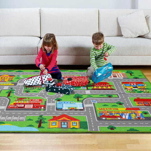 59"x39.4", Kid(59X39.4Inch,Green) Kids Carpet Playmat Rug Car Rug for Kids Cars, Non-Slip Town City Road Map Kids Rugs