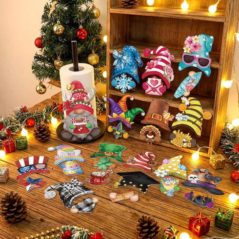 Otoolling Countertop 15 Set Holiday Interchangeable Paper Towel Holder Vintage Gnome Metal Stand Towels Paper Holder