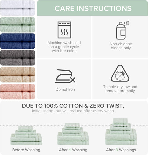 Set 6 (2 2 2 100% Comfort Spaces Luxury Bath - Pieces Bath Towels, Hand Towels, Washcloths) - Cotton, Quick-Dry