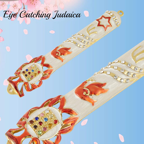 Matashi Hand Painted 5.7" Red and White Dove Mezuzah with Gold Accents and Star of David for Home Decor Gift