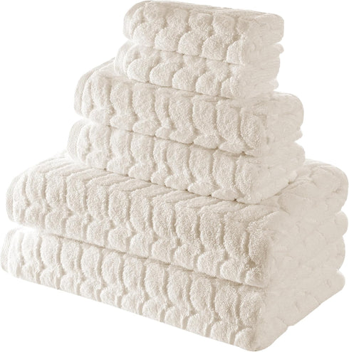 Set Set 4) BAGNO MILANO Turkish Cotton Bath Towels, Hand Towels - Soft Plush Jacquard Collection Luxury Towels (Cream