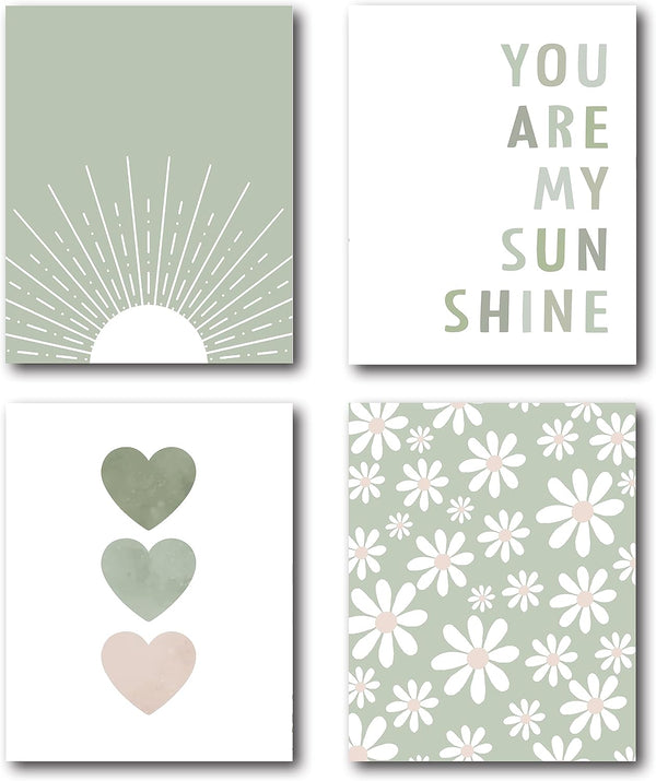 XWELLDAN Boho Sage Green Sun You Are My Sunshine Daisy Flower Heart Poster