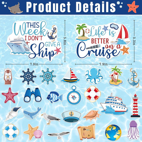 27PCS Cruise Door Decorations Magnetic, Large Nautical Cruise Magnets for Door Reusable Funny Carnival Cruise Ship Door Magnets Cruise Cabin Magnets for Door Decorations Fridge Car Computer