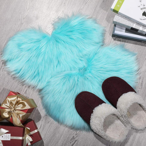 2 12 16 Inch(Light Mudder Pcs Faux Fur Rug, Heart Shaped Rugs, Fluffy Decorative Mat for Room Home Chair Side, Desk