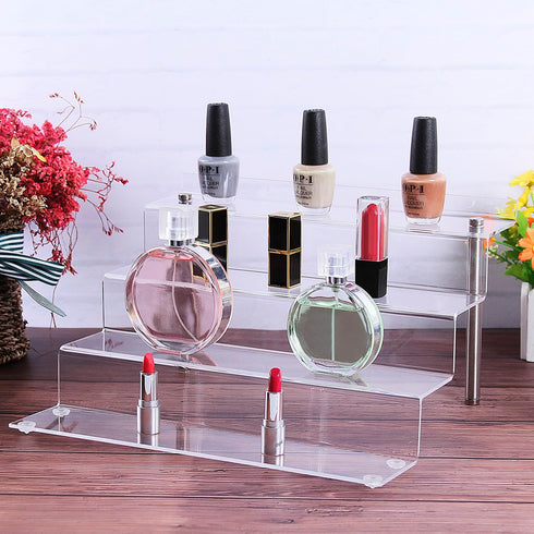Acrylic Riser Shelf, 4 Tier Clear Display Stand for Collectibles, Cupcakes, Perfumes, 11.8 x 10.8 x 6.5 in