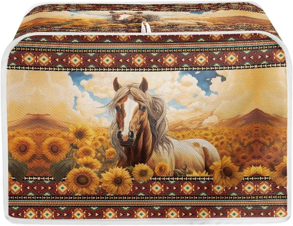 Aztec Horse Bread Toaster Cover 2 Slice, Sunflower Washable Dustproof Cover, Small Decorative Toaster Cover