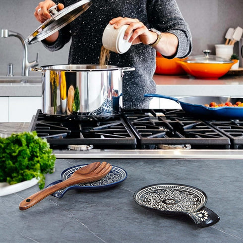 Large Ceramic Spoon Rest, Black Cooking Spoon Holder for Kitchen Counter/Stove Top/Dining Table Modern Farmhouse Decor