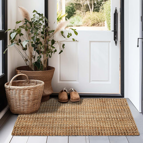 Jute Handspun 24" x 36" Area Rug, Premium Reversible Chunky Textured Tan Beige Accent Carpet