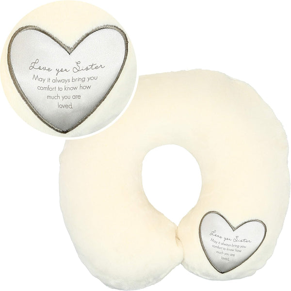 Pavilion Gift Company Soft Memory Foam Travel Neck Pillow for Hospital Stay, Love You Sister, Cream