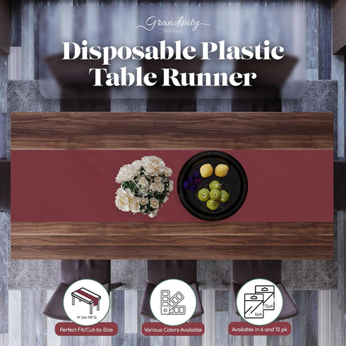 12 Pack 14 108 Inch. Burgundy Premium Disposable Plastic Table Runner x Table Runner for Dinner Parties & Events by
