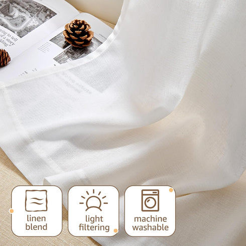 jinchan 24 Inch Set 2 Linen Tie Top Curtains Length Farmhouse Cafe Curtains of for Bedroom Bathroom Rustic Small