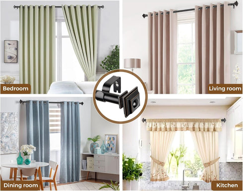 KAMANINA 1 Inch Curtain Rod, 32 to 58 Inches, Black Single Drapery Rods with Square Finials
