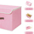 ANMINY Storage Bin with Lid, Decorative Foldable Lidded Cotton Linen Fabric Home Cubes Baskets Closet Organizer - Pink,